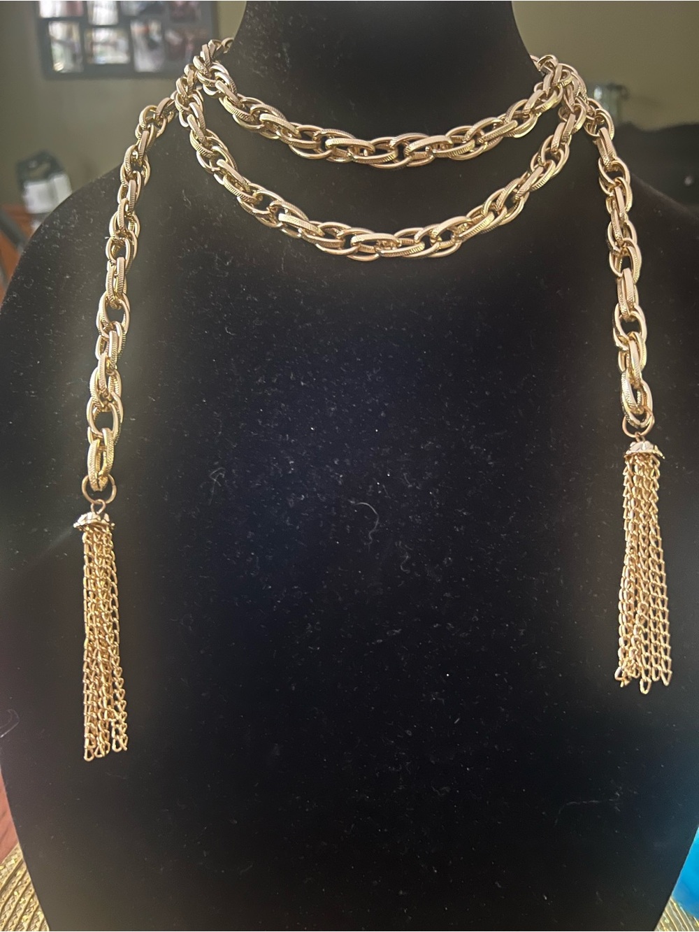 Gold Chain Lariat Necklace with Tassel Ends - Women Jewelry